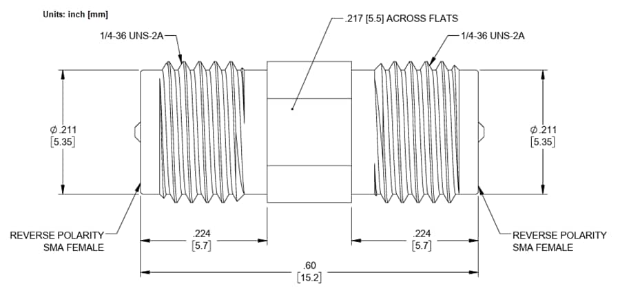 Mechanical Drawing - Pasternack PE910103 RP-SMA Female to RP-SMA Female Adapter